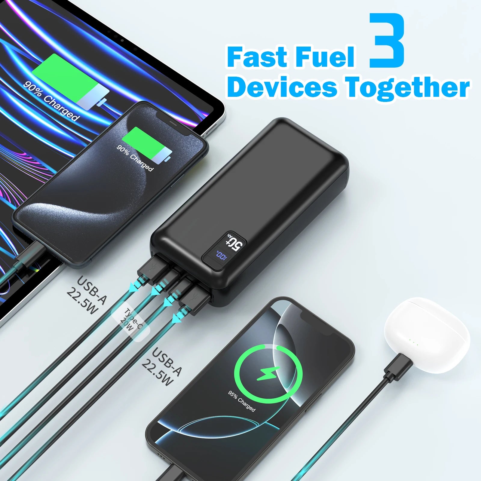 US Stock Free Shipping Ultra High Capacity 50000mAh Power Bank PD Fast Charging Outdoor Power Bank for Travel Camping Hiking