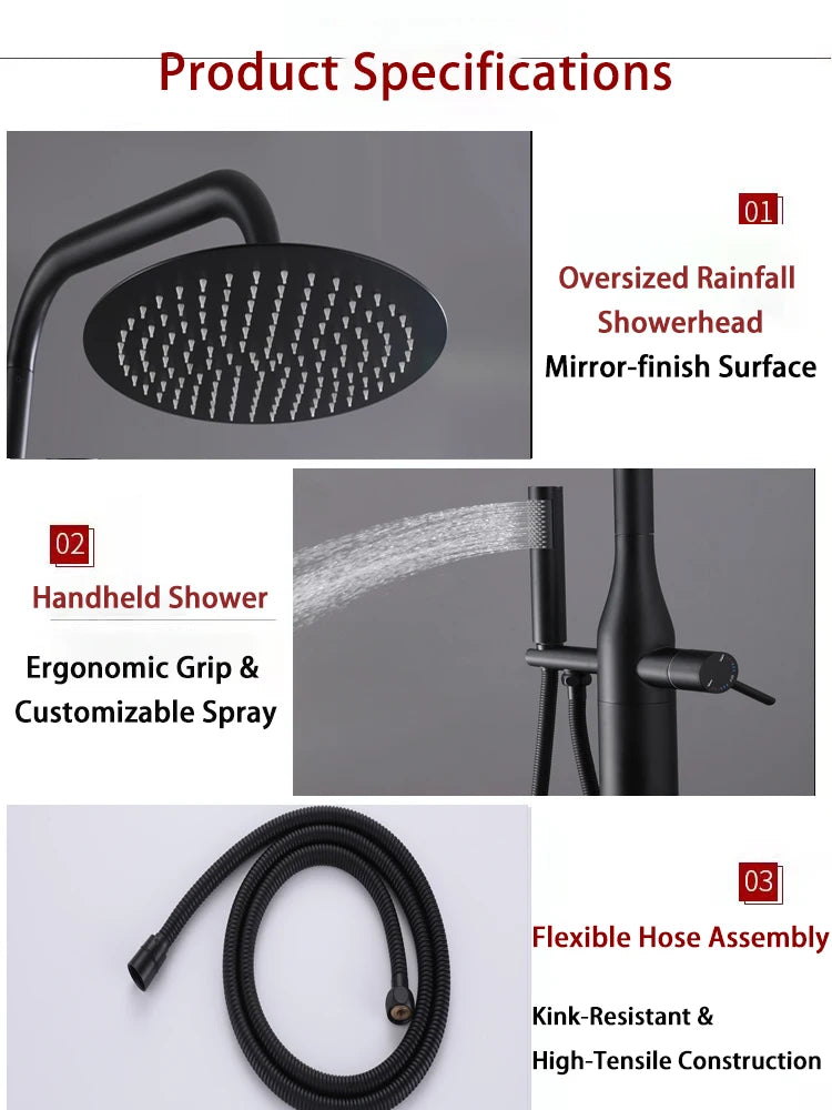 Freestanding Outdoor Shower System Set Matte Black Stainless Steel Beach Outdoor Shower Swimming Pool Outdoor Shower