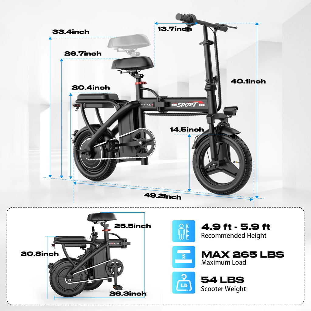 US Warehouse 500W 10Ah 25MPH 30Miles 14 Inch Foldable Electric Bike Cheap Mini Rear Drive 500W Lithium Battery City Folding