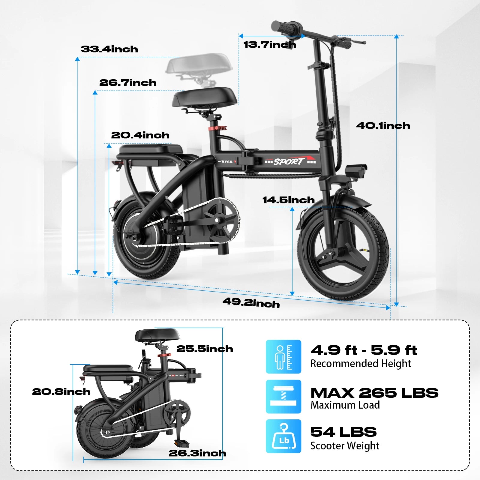 US Warehouse 500W 10Ah 25MPH 30Miles 14 Inch Foldable Electric Bike Cheap Mini Rear Drive 500W Lithium Battery City Folding