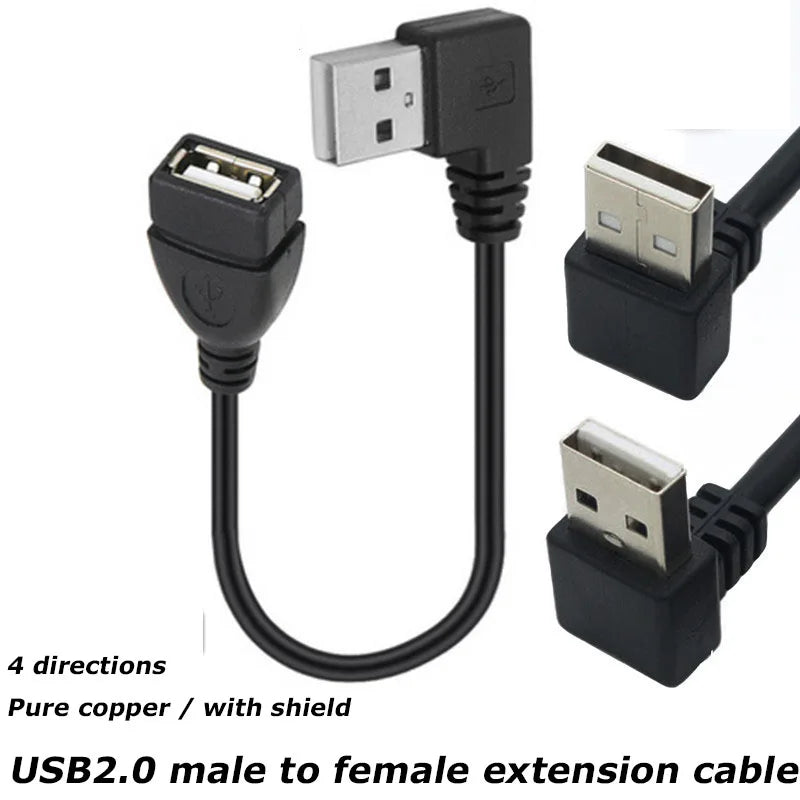 0.3M 90 Degree USB 3.0/2.0  Male to Female Adapter Cable Angle Extension Extender 5Gbps Fast Transmission Left/Right/Up/Down