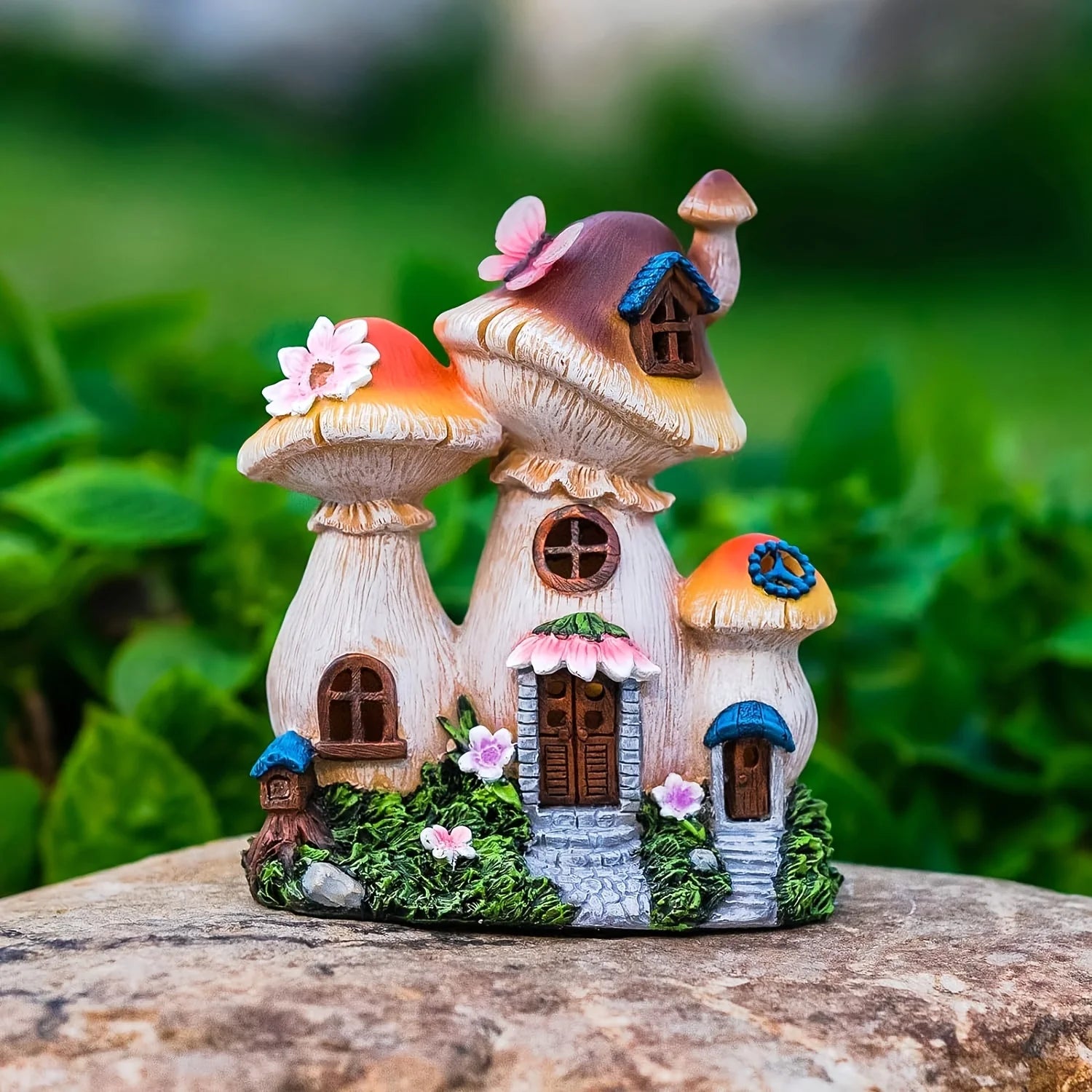 Outdoor Garden Statues Solar Light, Mushroom House Garden Statue Outdoor, Resin Garden Statue Lights Mushroom House Figurine