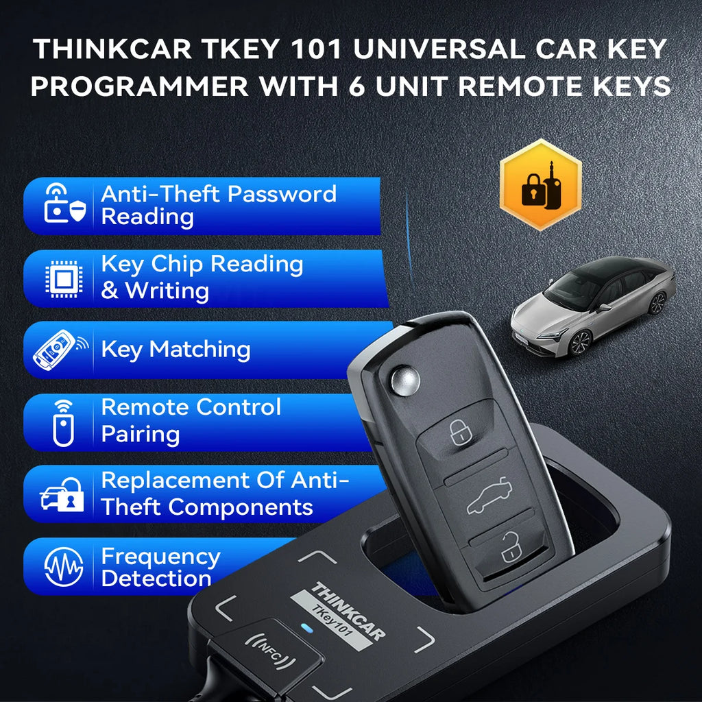 THINKCAR TKEY 101 Universal Car Key Programmer Tool Tkey101 with Super Chip 6 Unit Remote Keys Support 8000+ Car Anti-theft