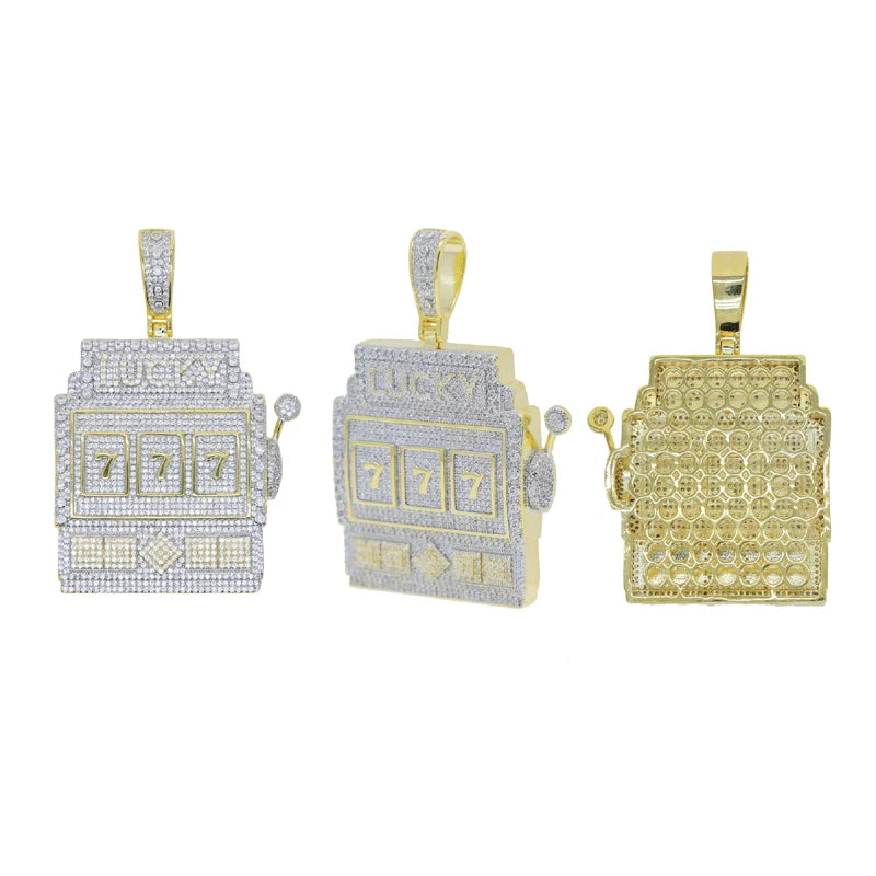 18K Gold Plated Micro Pave Cubic Zirconia CZ Plug Shape Pendant Hip Hop Style Yellow Gold Necklace for Engagement Wedding Party