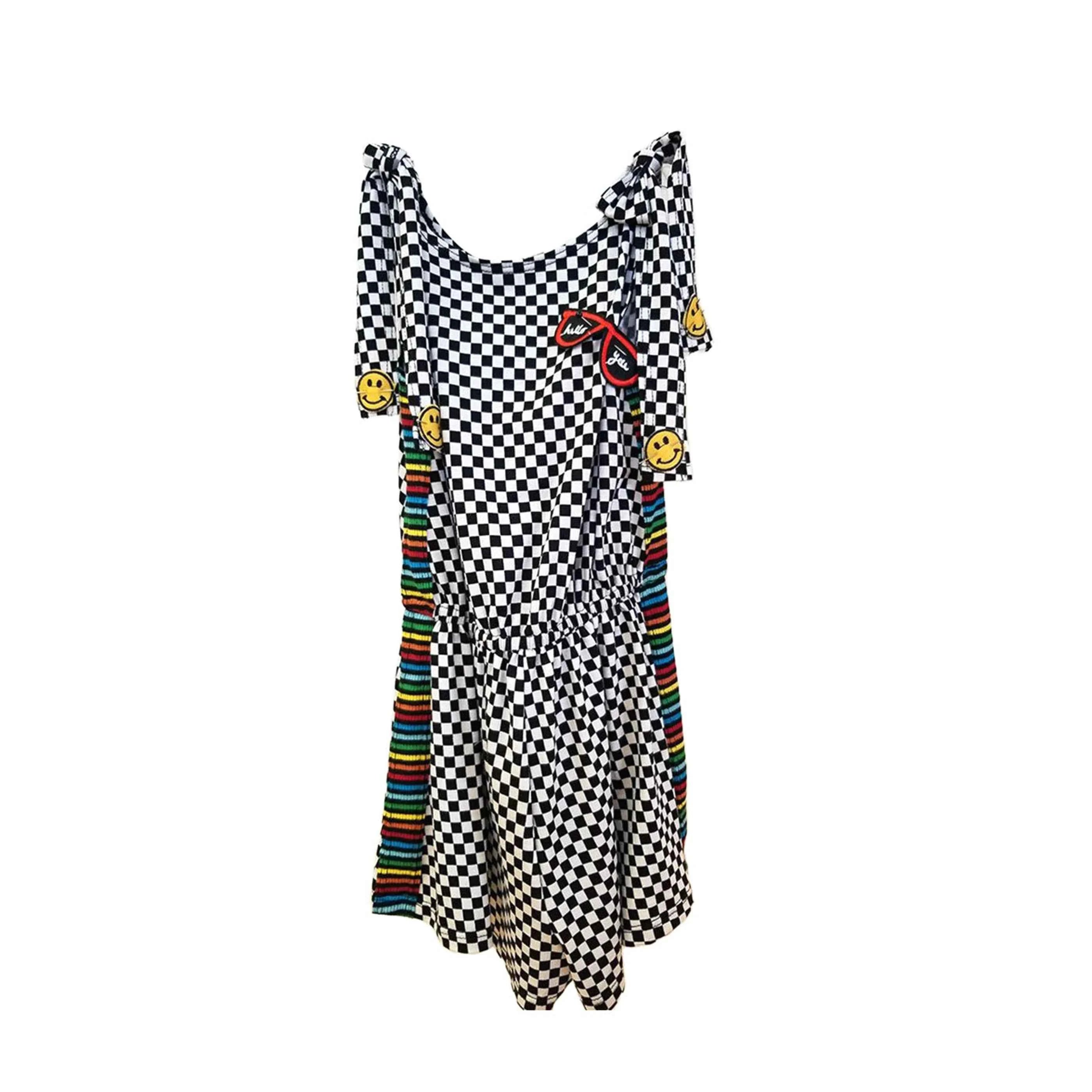 Infant Boy TD Checker Romper with Side Stripes and Patches 18 Months Organic Cotton ODM Clothes Sets
