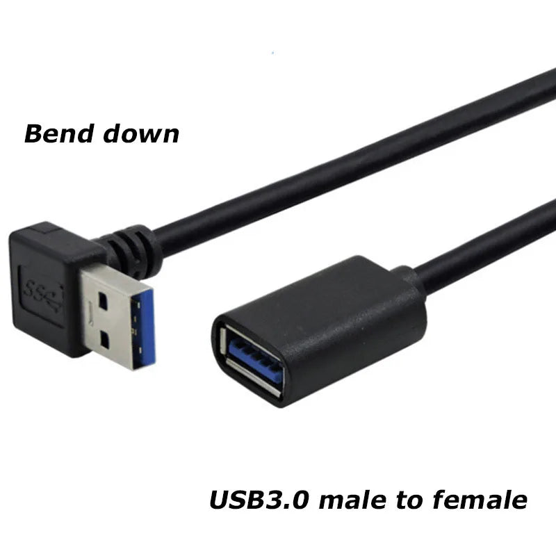 0.3M 90 Degree USB 3.0/2.0  Male to Female Adapter Cable Angle Extension Extender 5Gbps Fast Transmission Left/Right/Up/Down