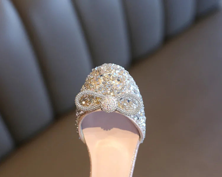 Girls High Heels for Kids Party Wedding Evening Dress Shoes 2026 Fashion Crystal Summer Princess Stockings Girl Sandals E02165