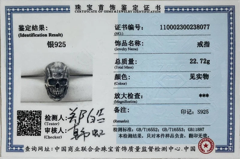Heavy Punk Skull Rings for Men Real 925 Sterling Silver Jewelry Motorcycle Biker Rings Skeleton Finger Band