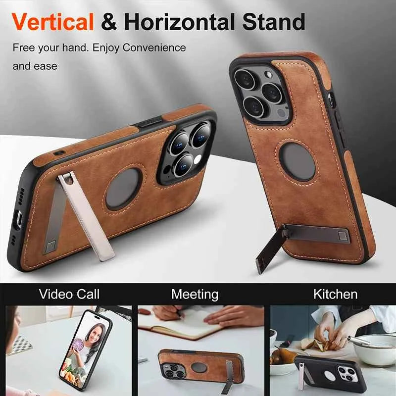 Artificial Leather Mobile Phone Cases with Kick Stand for iPhone 16 15 14 Plus 13 12 11 Case Trending Products 2025 New Arrival