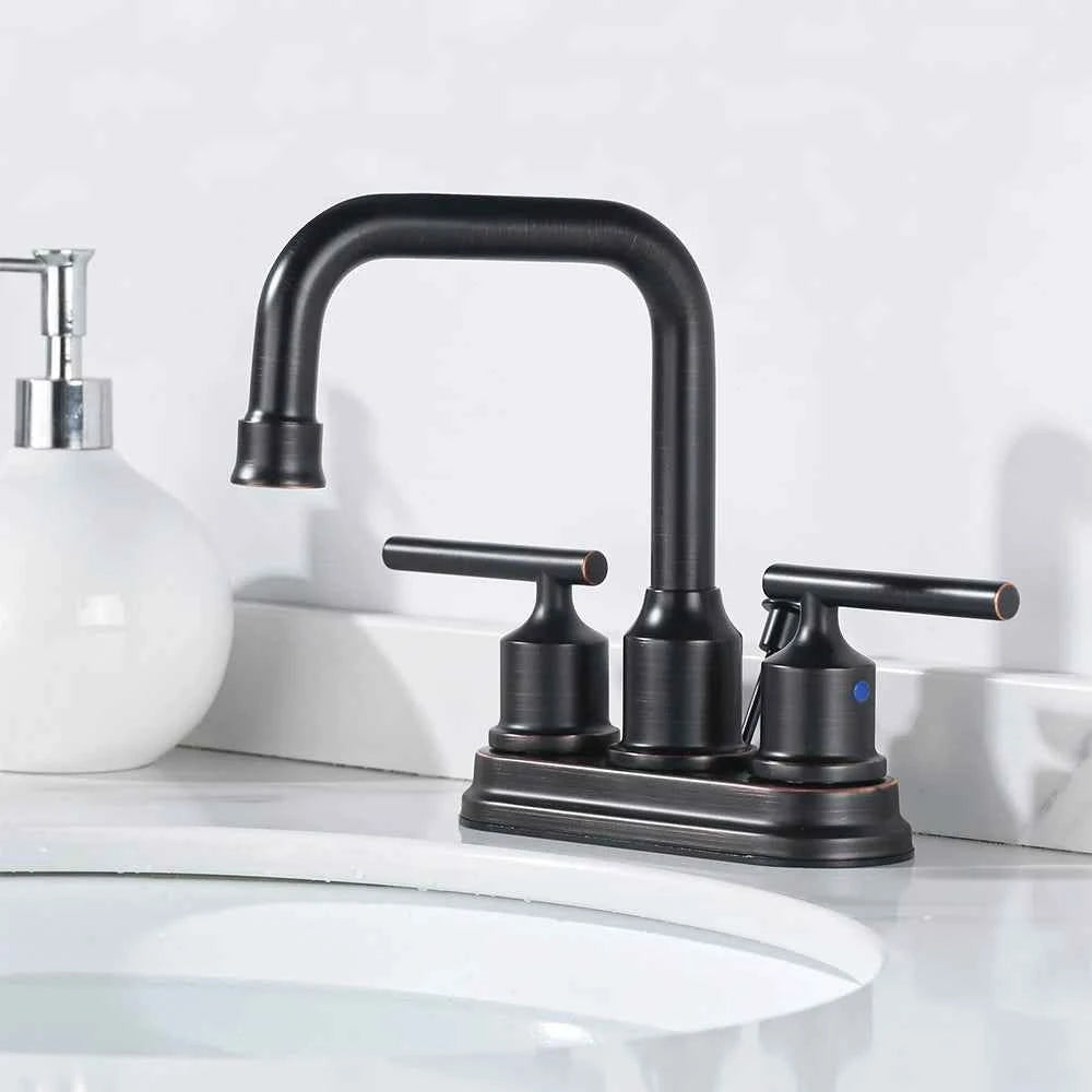 Oil Rubbed Bronze Bathroom Sink Faucet 3 Hole Lavatory Faucet 2 Handle Vanity Faucet, High Arc Swivel Spout Basin Mixer Tap