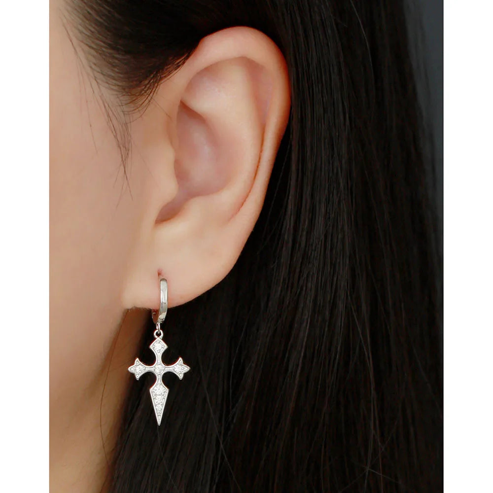 2024 Wholesale Fashion 925 Sterling Silver Cz Diamond Cross Earrings Dangle Hoop Earrings for Women Jewelry