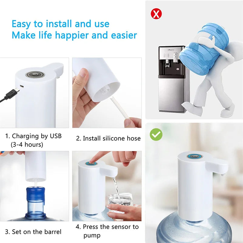 New Electric Smart Water Bottle Dispenser Portable Automatic Drinking Water Pump with Base LED Night Light Device