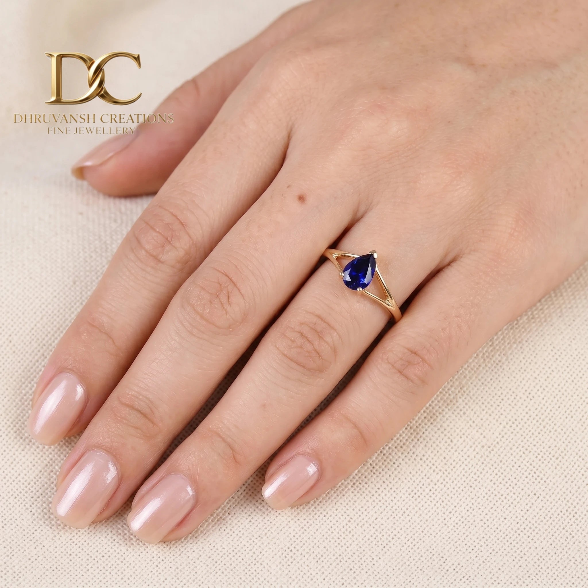 Luxury Fine 14KT Solid Yellow Gold Ring with Lab Grown Royal Blue Sapphire Women's Wedding & Party Jewelry
