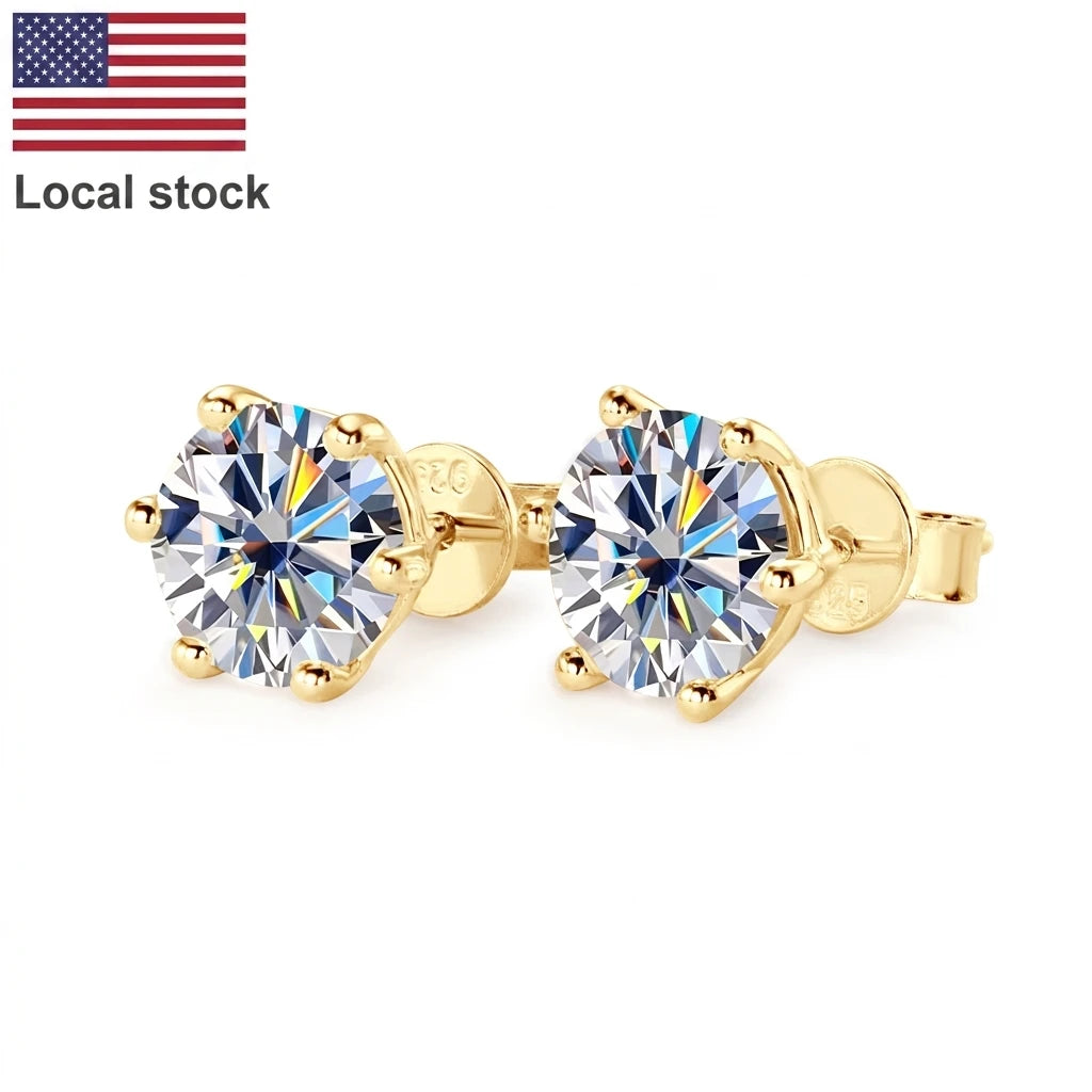 Free Shipping 925 Sterling Silver Round Moissanite Classic Simple Six Claw Earrings for Ladies Christmas Gift Moissanite Jewelry