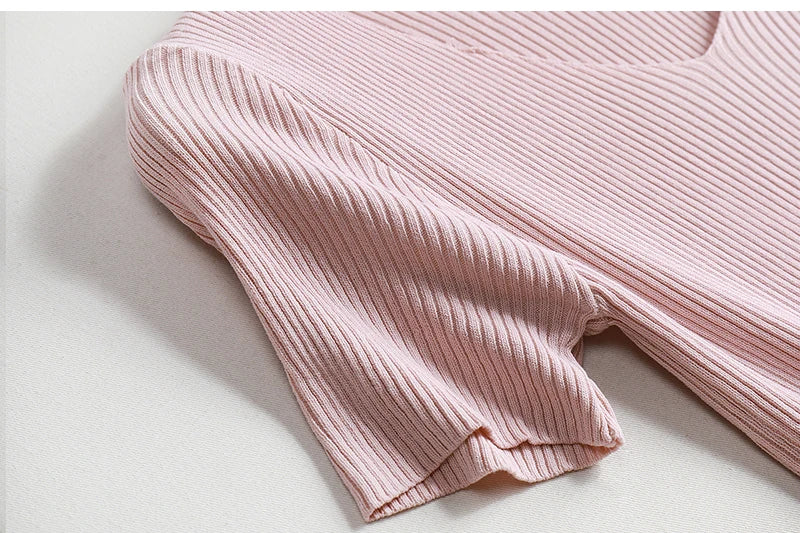 Pullover knitted Short Sleeve knitted Sweater Women Spring Summer Slim Basic Solid Casual Base Female knitting shirts 2024 Korea