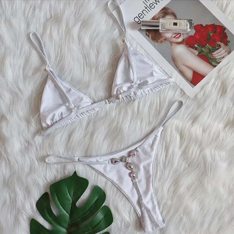 2026 Shiny Crystal Diamond Bikini Women Swimsuit Female Triangle Swimwear Two Pieces Bikini Set Micro String Bather Bathing Suit
