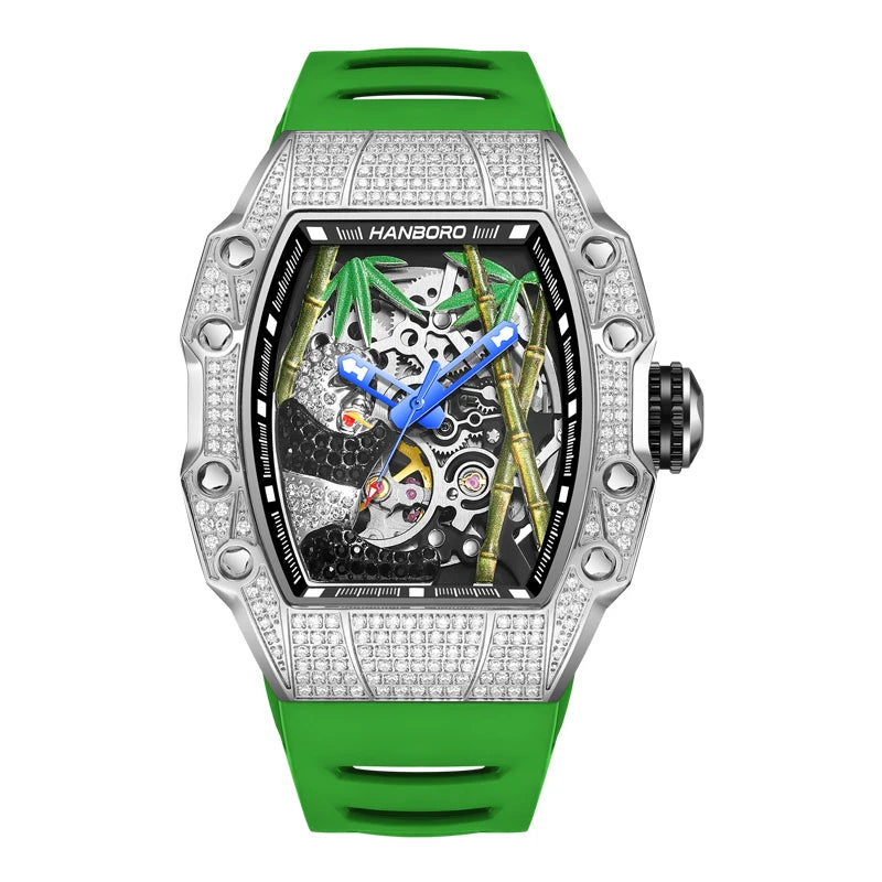 HANBORO Men's Automatic Mechanical Watch National Treasure Series Full Diamond Craftsmanship Fashion Skeleton Luminous Hollow
