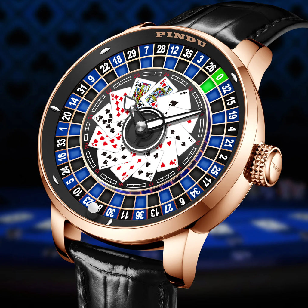 Jacob Player Series Poker Roulette Men's Watch Leather Strap Steel Case Automatic Luminous Mechanical 3ATM Water Analog