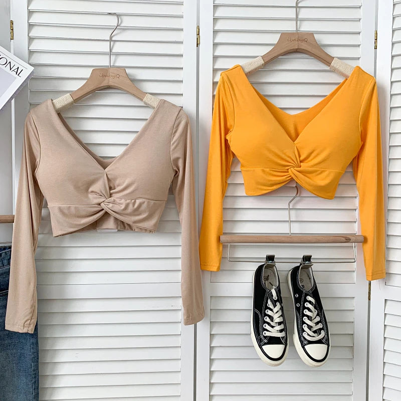 t shirt woman crop tops long sleeve kawaii T shirts built in bra women sexy top harajuku korean fashion