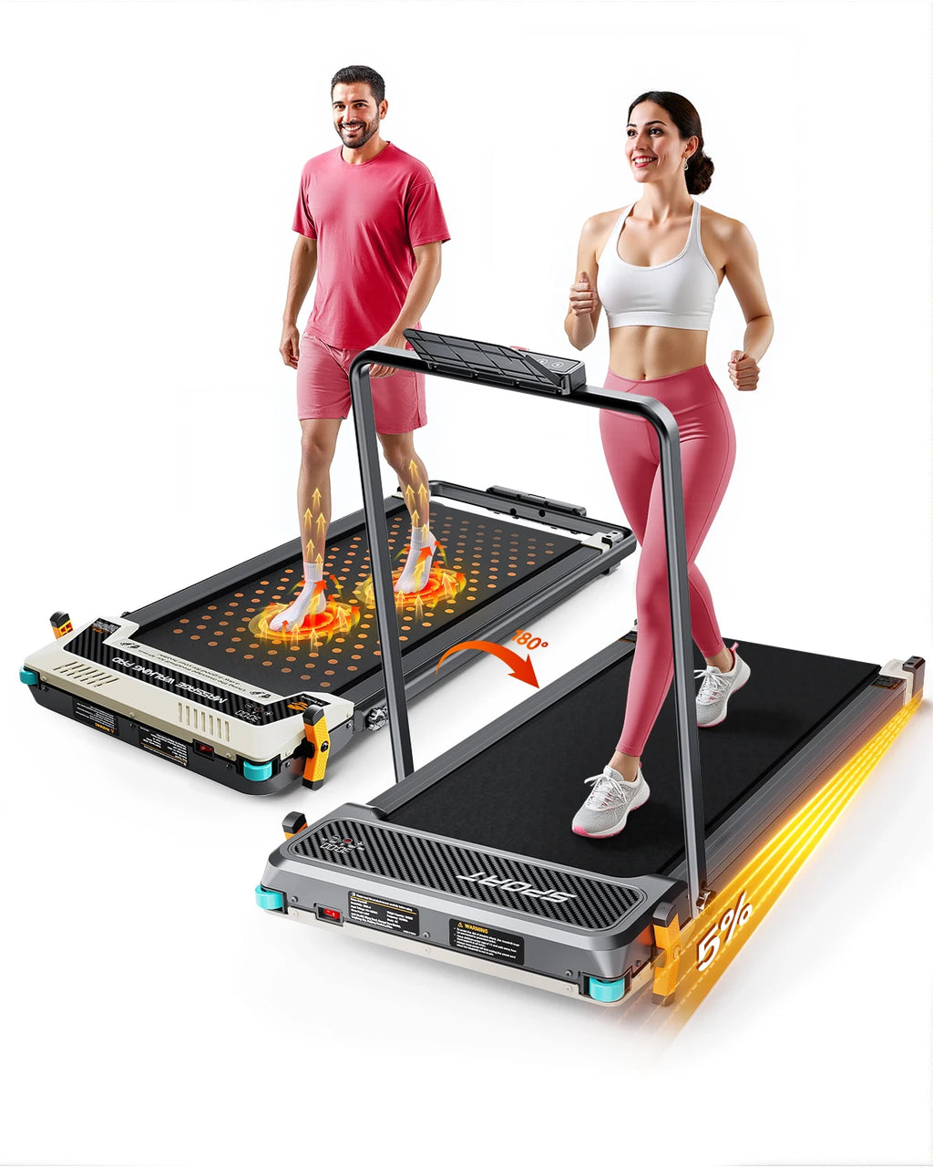 2 in 1 Double Side Used Portable Foldable Walking Pad LED Display Quiet Motor Home Use with Massage Function and Running