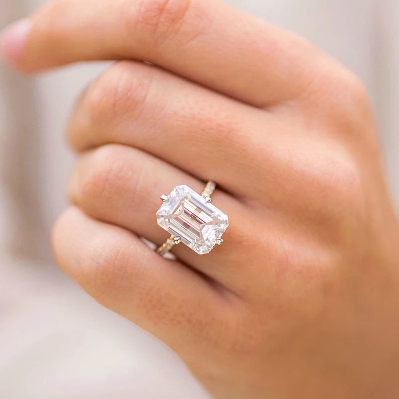 Luster Jewellery Emerald Cut 13*9.5mm 10/14/18k Engagement Hidden halo Moissanite Gold Designs for Girls Rings Wholesale Bulk