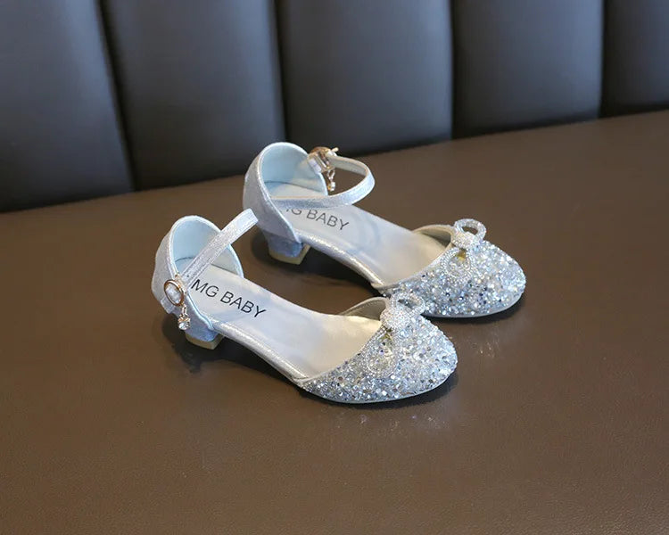 Girls High Heels for Kids Party Wedding Evening Dress Shoes 2026 Fashion Crystal Summer Princess Stockings Girl Sandals E02165