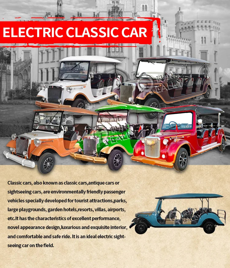2025 4 Seats Electric Vintage Classic Sightseeing Mini Bus 72V Battery 80-100km Range