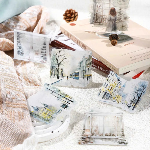 10 Sheets Per Pack PET Stickers Winter Snow Rhyme Series Winter Landscape Handbook Decorative Material 6 Models