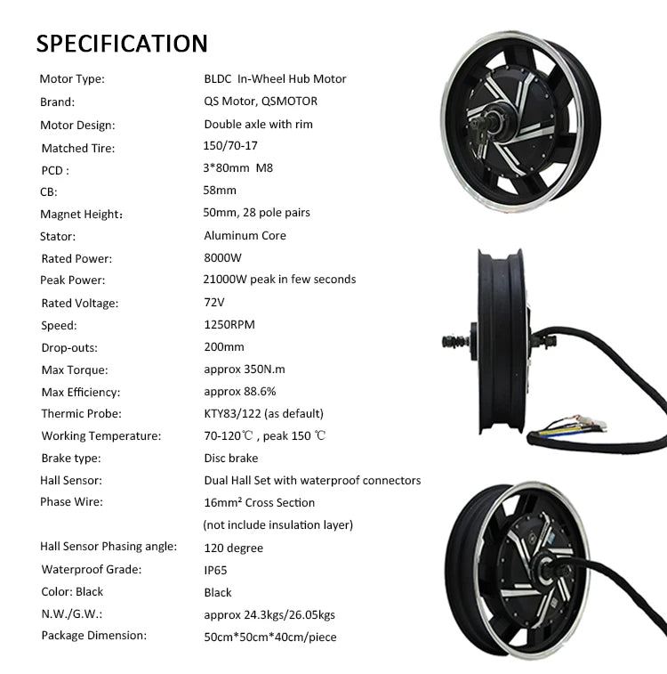 SIA 8000W V3 72V 120kph Hub Motor with ND72660 Controller 17X3.5inch Power Train Kits for New Electric Motorcycles