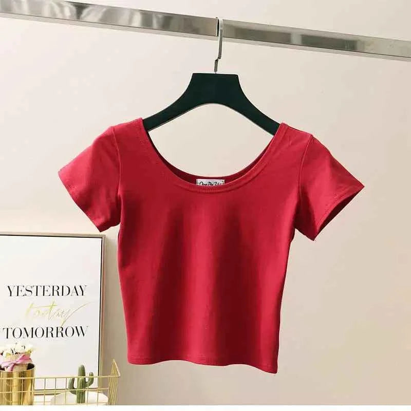 11 Colors Solid Crop Top Women T-shirt Cropped Slim High Waist Short Sleeve Basic Summer Clothes Tops Woman Clothing Tee Tshirt
