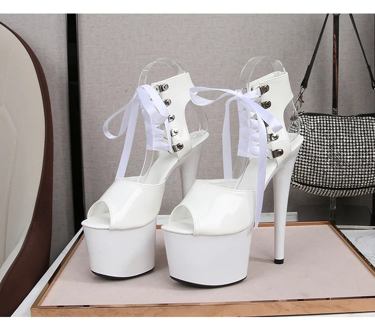 Shoes Women Platform Pole Dance Sandals 15CM 17CM 20CM High Heels Patent leather Gladiator Ladies Sandals Thick Bottom Stripper