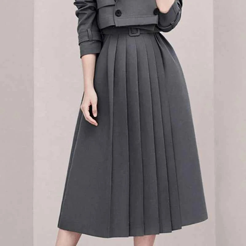 Fashion Women Wear 2 Piece Set Office Ladies Pleated Skirt Long Sleeve Blazer Dress