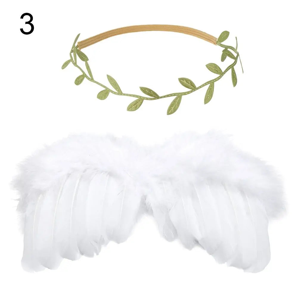 2pcs/set Cute Newborn Angel Feather Wings with Baby Girl Rose Flower Headband Hair Accessories for Infant Photography Props