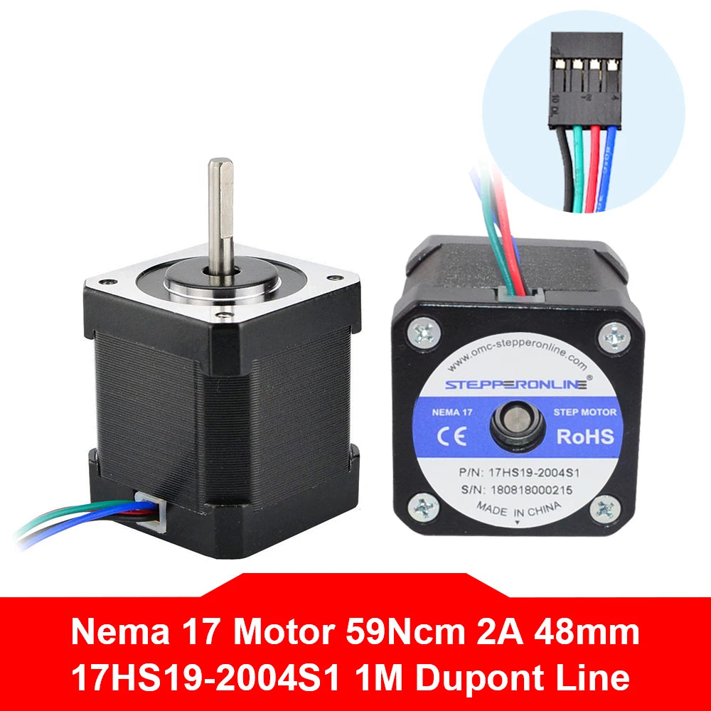 Nema 17 Stepper Motor 48mm 42BYGH Stepping Motor 2A (17HS19-2004S1) Motor 4-lead 1m Cable for 3D Printer CNC XYZ Motor