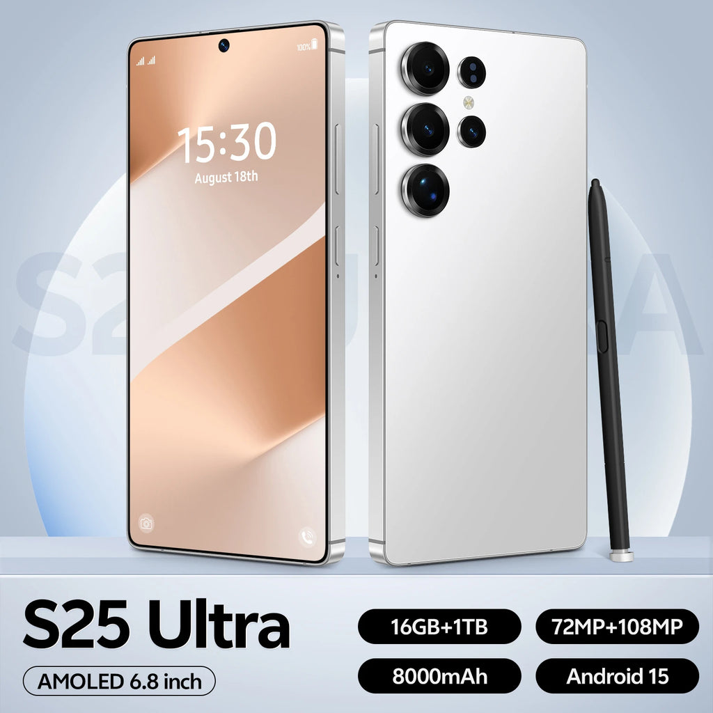 Hot Selling S25Ultra 16+1TB Qudad Core Android Phone with Face Recognition& HD Screen Cellphone Android 15 4g 5g Mobile Phones