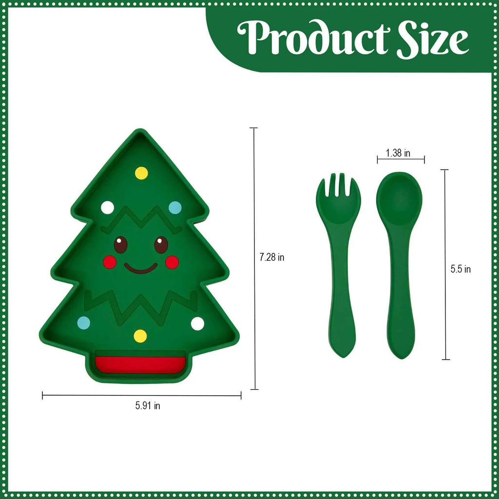 Cartoon Baby Bowl Tableware Set Silicone Straw Children's Dishes Kids Dinner Feeding Plate Christmas Tree Food Plate Spoon Fork