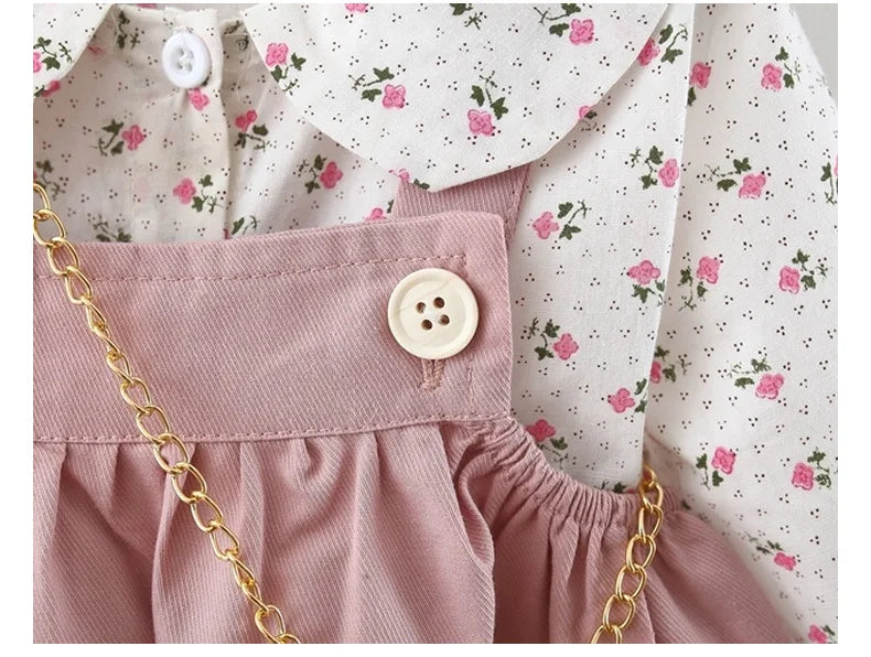 Autumn Baby Girls Clothes Outfits Toddler Princess Flower T-Shirt+ Strap Dress Suits for Girls Clothing 1 Year Birthday Set