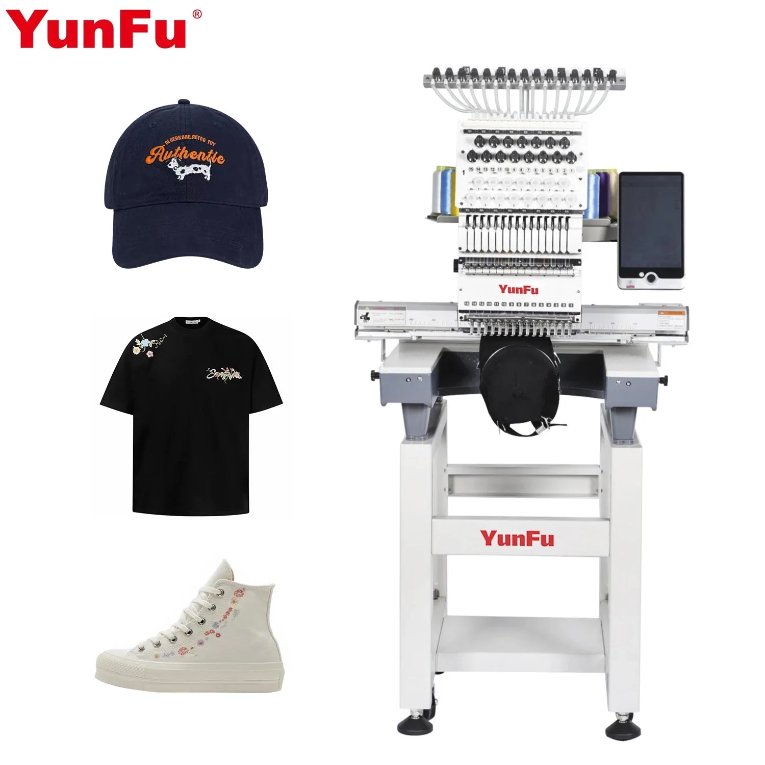 Stock in USA YunFu Single Head 15 Needles Embroidery Machine Computerized for Cap Tshirt Hoodie Sweater Flat Embroidery