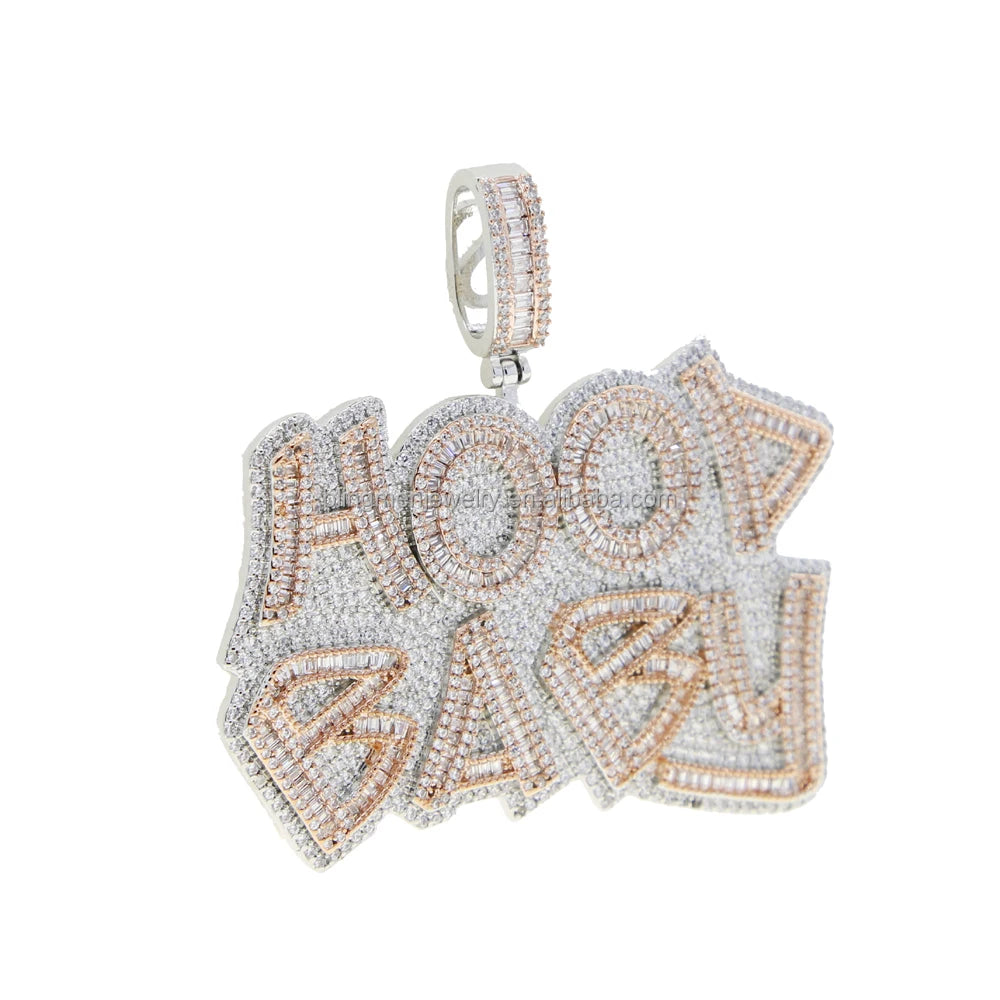 18K Gold Plated Micro Pave Cubic Zirconia CZ Plug Shape Pendant Hip Hop Style Yellow Gold Necklace for Engagement Wedding Party