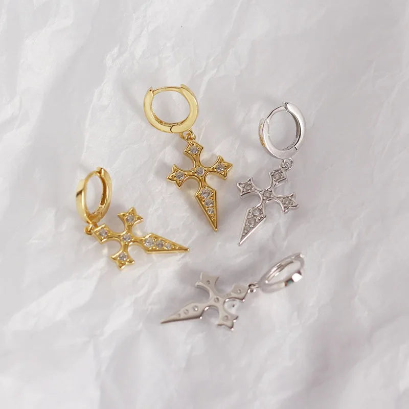 2024 Wholesale Fashion 925 Sterling Silver Cz Diamond Cross Earrings Dangle Hoop Earrings for Women Jewelry