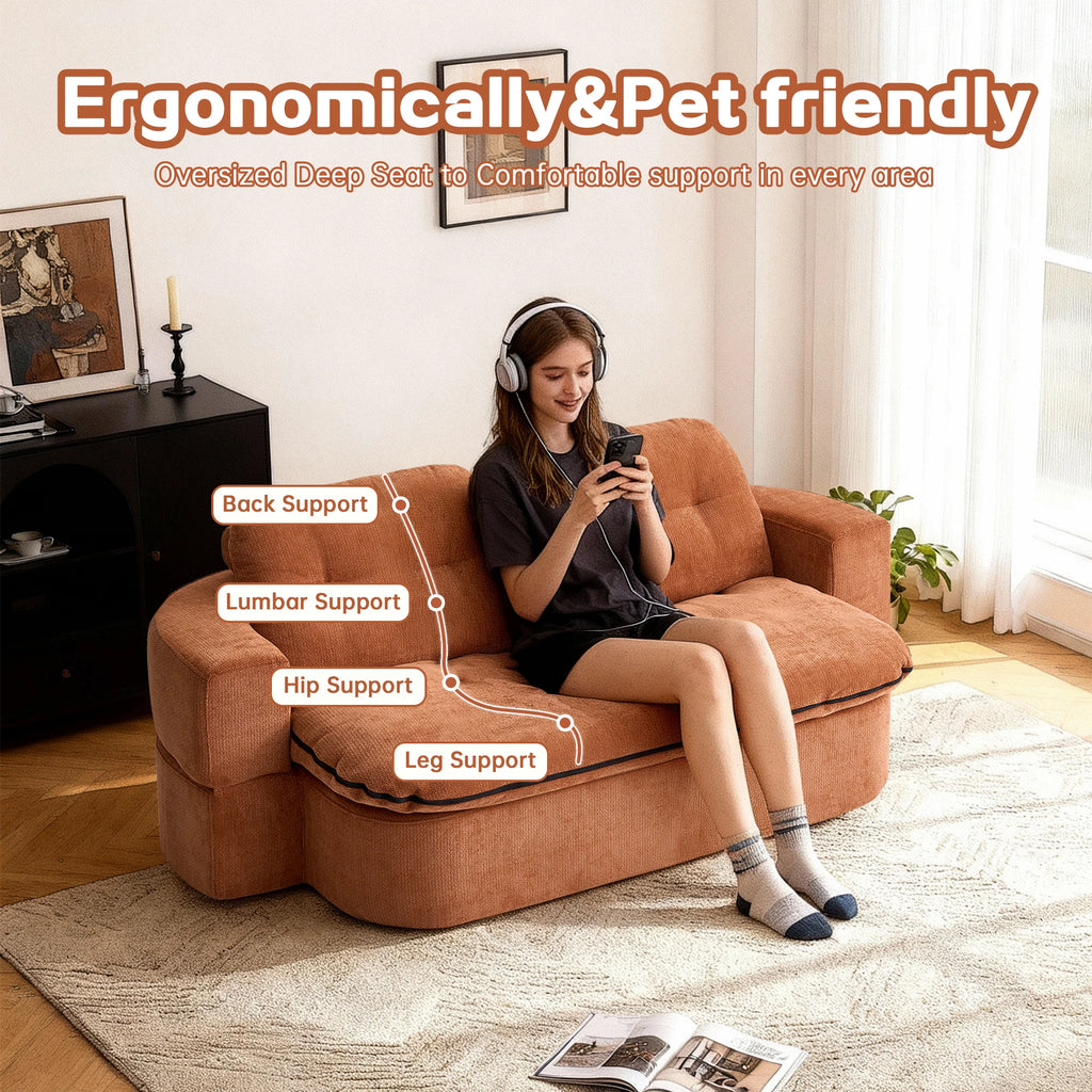 Modern Convertible Floor Sofa Bed 2 Pillows Foam-Filled Cushions No Assembly Required-Living Room/Playroom Use