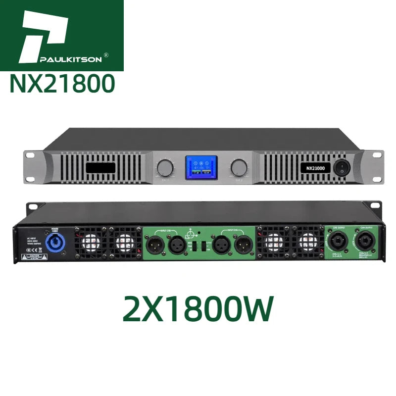 Paulkitson Professional NX21800 Subwoofer Sound Amplifier 2-Channel Class D Power Equipment for Stage Application 4ohm 8ohm