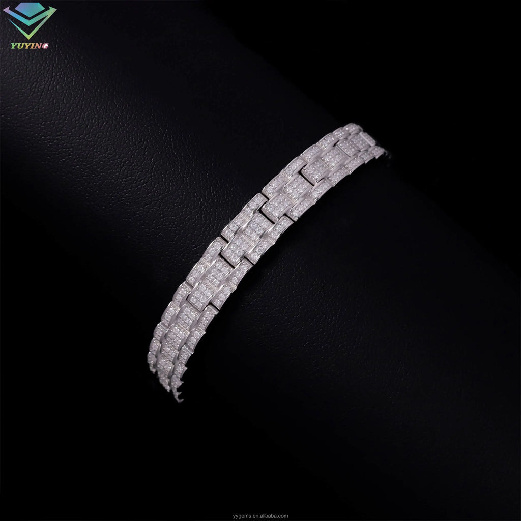 Fashion Jewelry Bracelet 8mm 10mm 12mm Iced Out Moissanite Diamond Chain S925 Sterling Silver Cuban Link Chain Men Bracelet