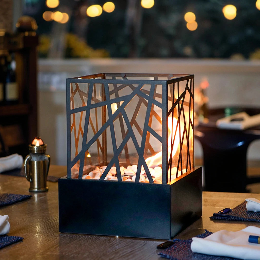 Bioethanol Fireplace Dining Table Fireplace With Glass and Cover Best Gift Smokeless Real Fire Pit For Home Hotel