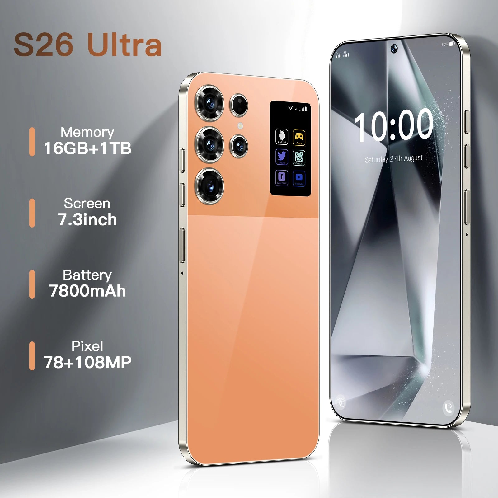 Original S26 Ultra 7.3 Inch Smartphone 16GB+1TB Unlocked Dual Card 5G Android 14 Decacore HD Dual SIM Mobile Phone for Gaming