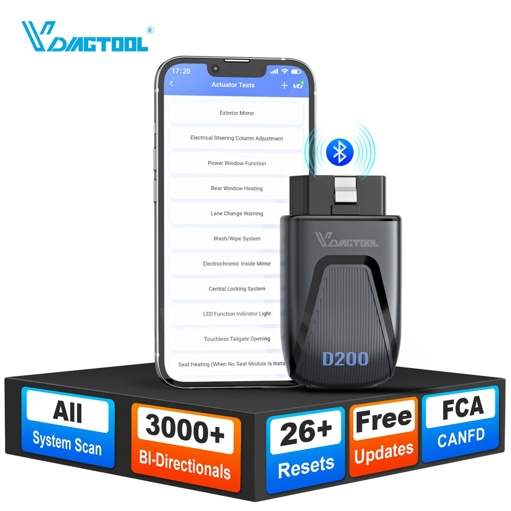 EU Warehouse Free Update Car Diagnostic Tools VDIAGTOOL D200 Wireless BT Full System Scan OBD2 Bidirectional Scanner  PK A30M