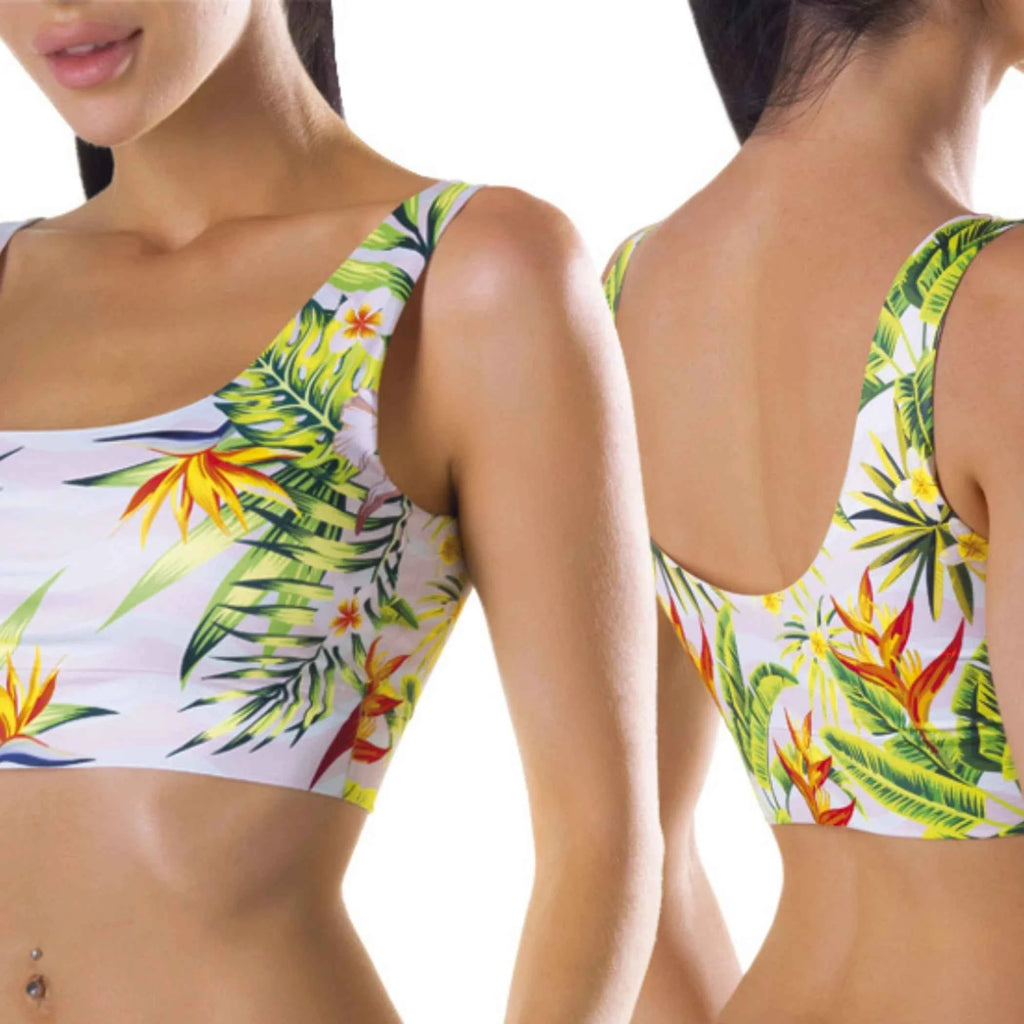 TD Mememe Women's Tropical Island Floral Tie-Dye Crop Top Breathable Knitted Tank Short Length Print Decoration Casual Style