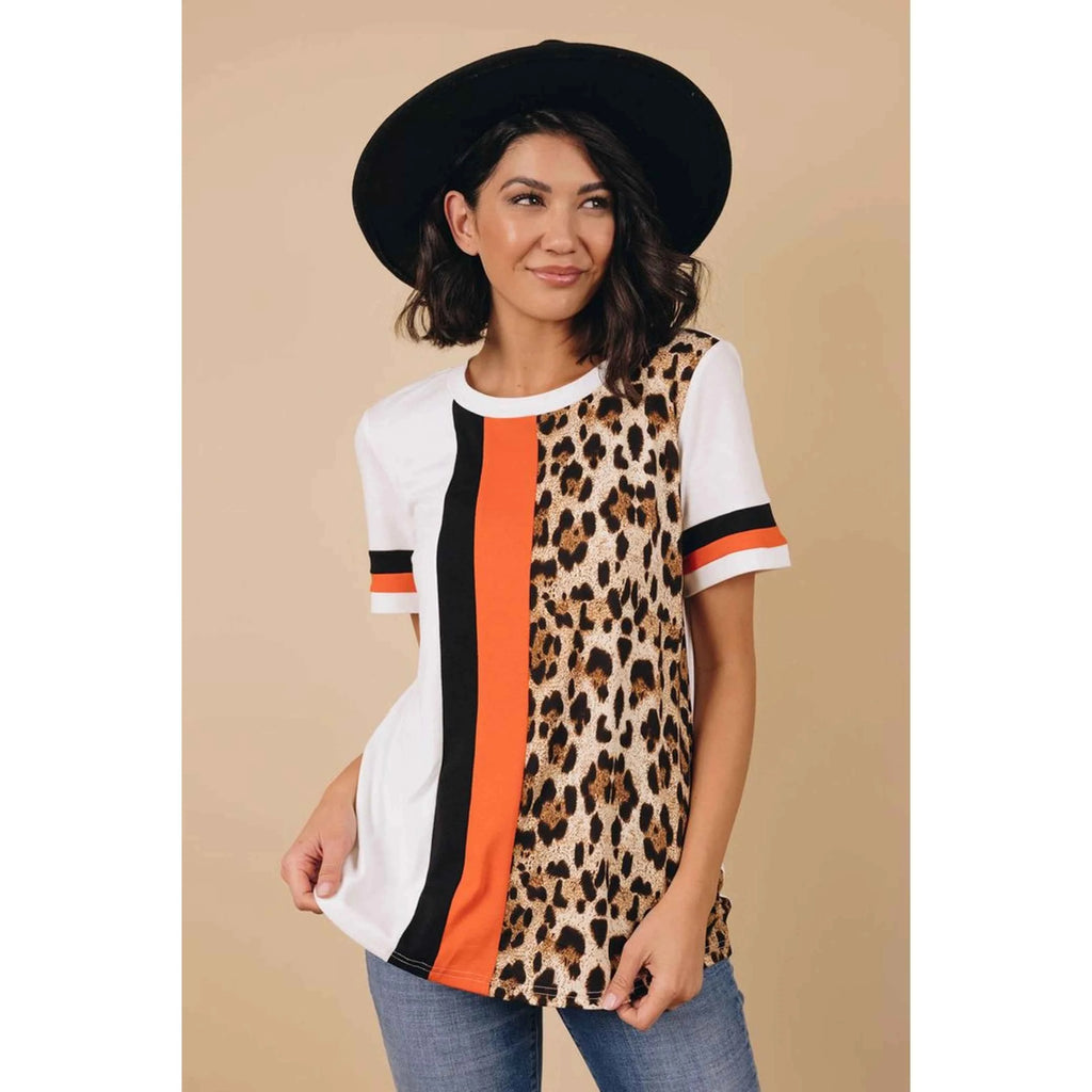 TD Lahiri Streetwear Crop Tee Leopard Colorblock with Breathable Cotton Spandex Fitted XS to XL Loose Fit 'TD' Logo Decoration