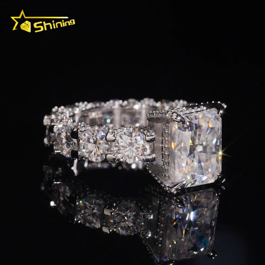 USA Warehouse Fast Shipping 925 Sterling Silver White Gold Plated Pass Diamond Test 5CT Radiant Cut Moissanite Engagement Ring