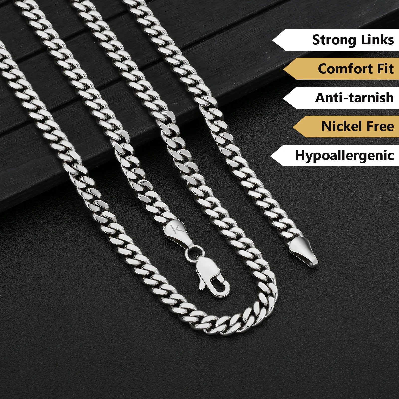 Free Shipping USA 14k Gold Plated Stainless Steel 5mm Miami Cuban Link Chain Women Waterproof Jewelry Wholesale Mens Necklace